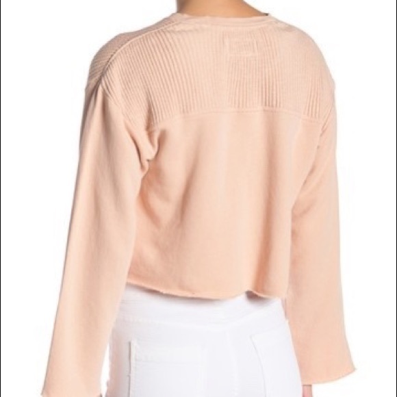 Current/Elliott Crop Ribbed Raw Edge Pullover Sweatshirt in Blush Size Small - Picture 3 of 6